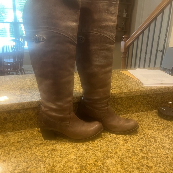 Frye Jane over the knee or cuffed leather boots brown size 8 Made in Mexico - Picture 4 of 14